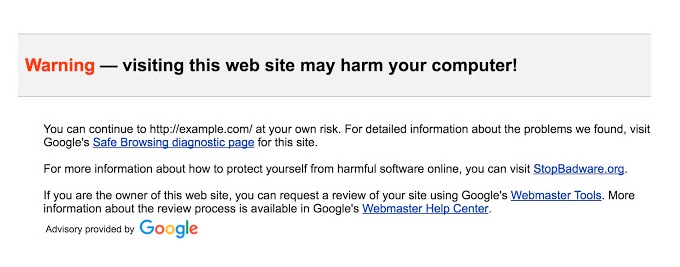 Google warning